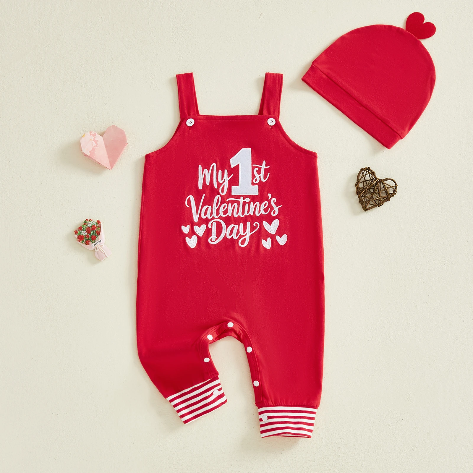 Suefunskry Baby Boy Valentine's Day Outfits Sleeveless Heart Letter Embroidery Romper with Cap Set Newborn Jumpsuit Outfit
Suefunskry Baby Boy Valentine's Day Outfits Sleeveless Heart Letter Embroidery Romper with Cap Set Newborn Jumpsuit Outfit