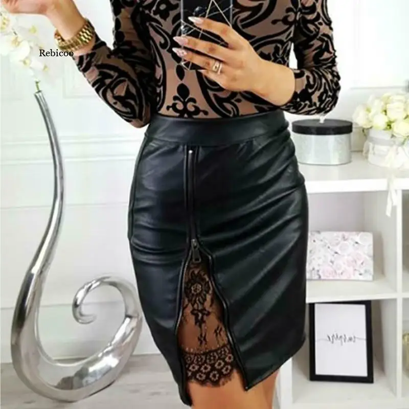 New Fashion Women Office Elegant Mini Skirts Lace patchwork Lady High waist PU Leather Zipper Skirts Split Bodycon Party Clothes
New Fashion Women Office Elegant Mini Skirts Lace patchwork Lady High waist PU Leather Zipper Skirts Split Bodycon Party Clothes