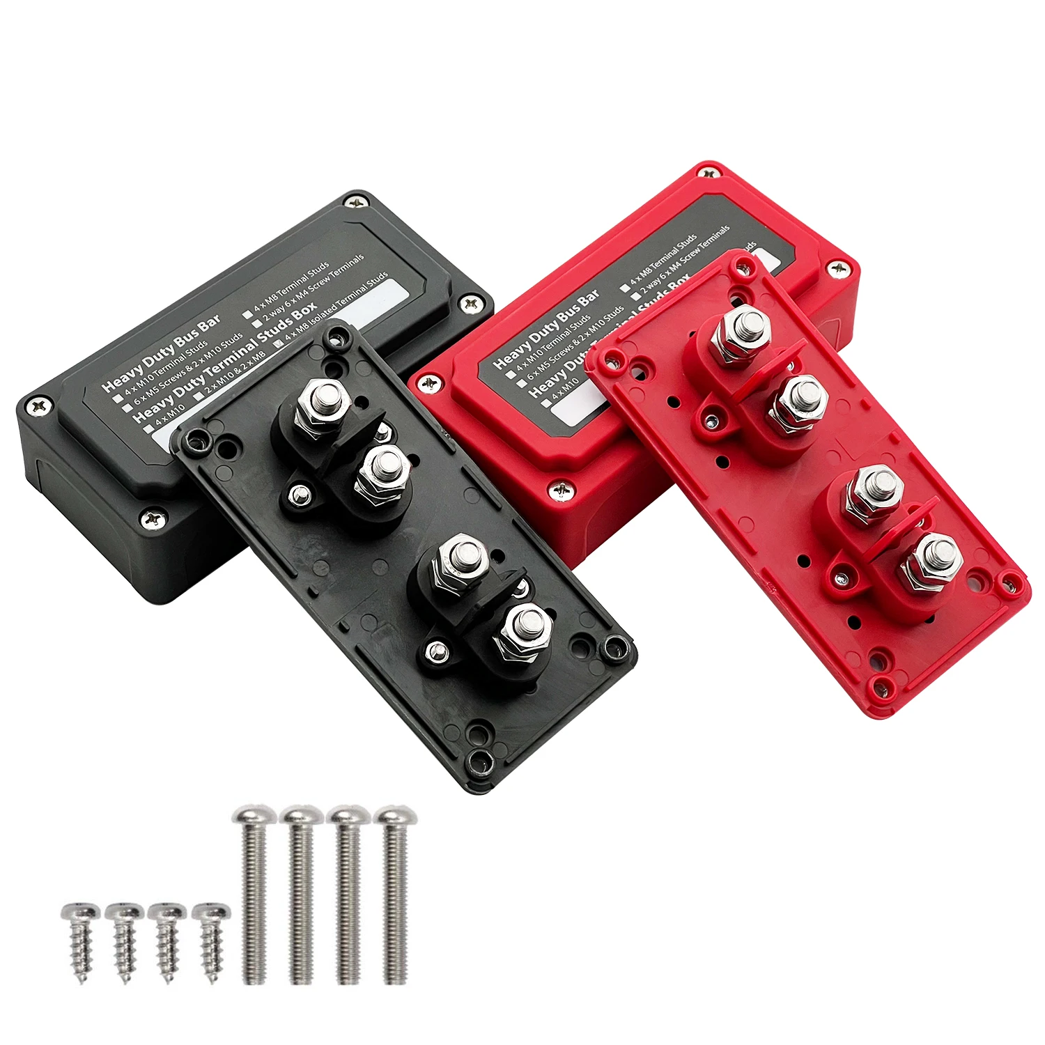 200A BusBar Heavy Duty Copper Power Distribution Block 4 X M10(3/8") Terminal Studs with Waterproof Cover Bus Bar Box for RV Car
200A BusBar Heavy Duty Copper Power Distribution Block 4 X M10(3/8") Terminal Studs with Waterproof Cover Bus Bar Box for RV Car