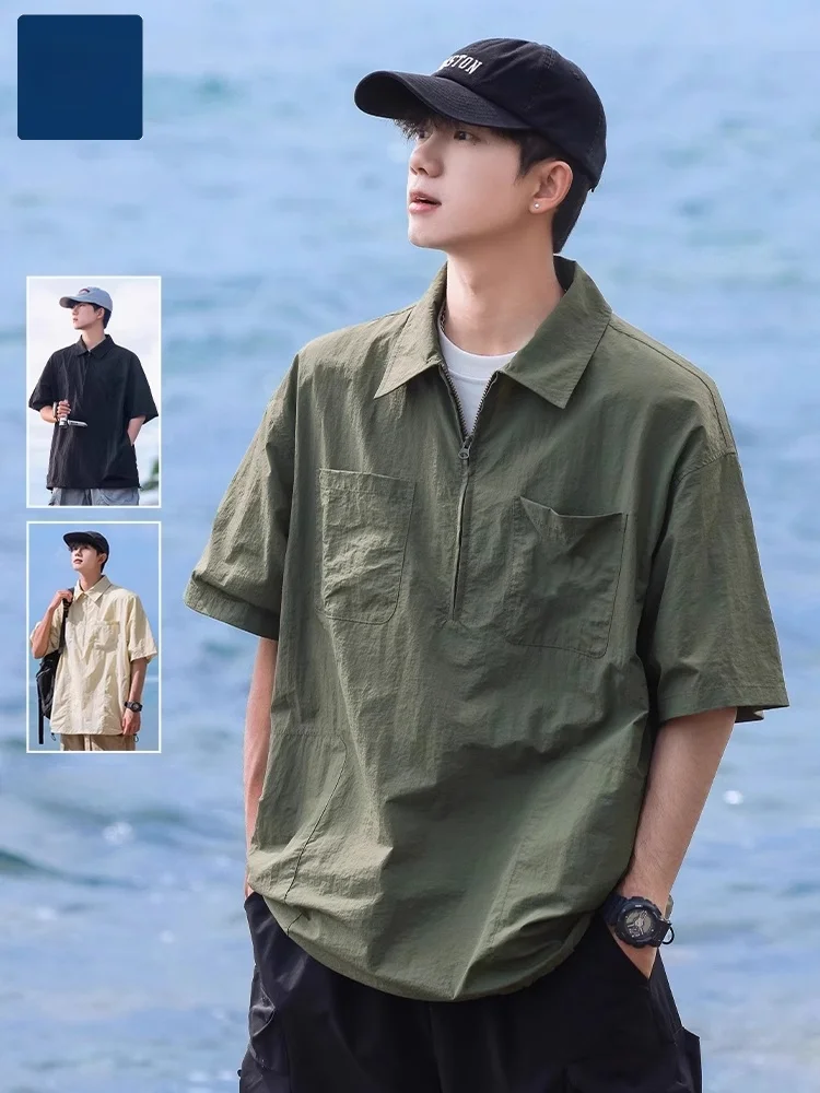 Мужская свободная футболка с молнией, летняя рабочая одежда, в американском стиле, с молнией, ретро, в японском стиле
Мужская свободная футболка с молнией, летняя рабочая одежда, в американском стиле, с молнией, ретро, в японском стиле