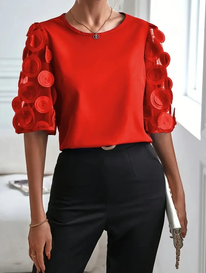 Women T-Shirt with Round Neck Hollow Out Short Sleeve Lace Patchwork Top Latest Slim Fit Pullover Blouses for Spring/summer 2024
Women T-Shirt with Round Neck Hollow Out Short Sleeve Lace Patchwork Top Latest Slim Fit Pullover Blouses for Spring/summer 2024