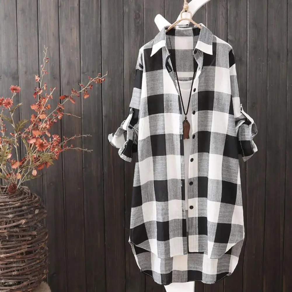 Women Shirt Contrast Color Shirt Plaid Print Women's Shirt Irregular Hem Long Sleeve Lapel Oversized Breathable Women Blouse
Women Shirt Contrast Color Shirt Plaid Print Women's Shirt Irregular Hem Long Sleeve Lapel Oversized Breathable Women Blouse