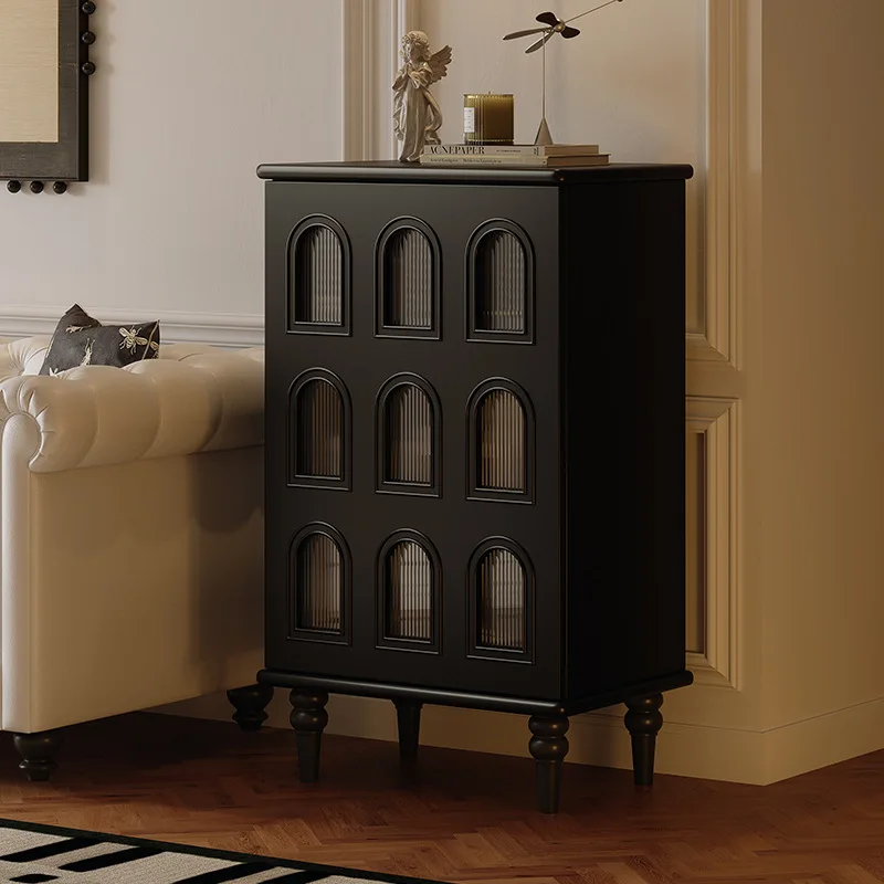 New American French retro living room storage small wine black solid wood against the wall home TV side display cabinet
New American French retro living room storage small wine black solid wood against the wall home TV side display cabinet