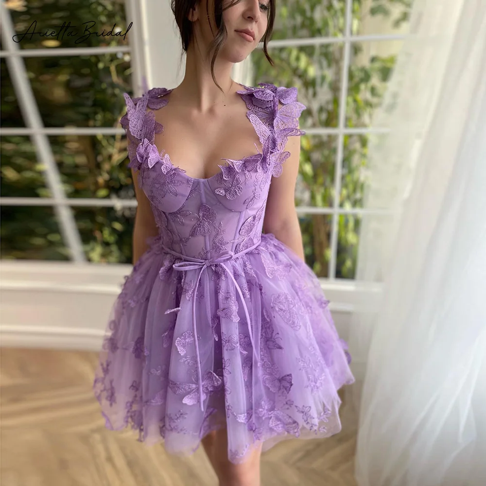 Arietta Lavender Butterfly Embroidery Lace Mini Prom Dresses Sleeveless Boned Above Knee A-Line Short Evening Party Gowns
Arietta Lavender Butterfly Embroidery Lace Mini Prom Dresses Sleeveless Boned Above Knee A-Line Short Evening Party Gowns