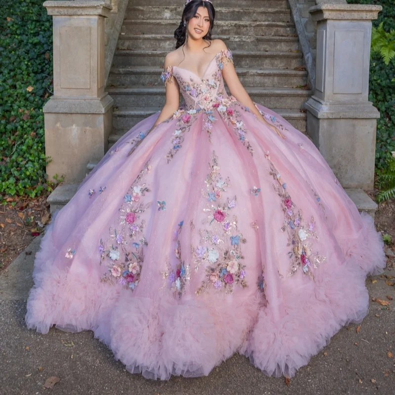 Pink Shiny Quinceanera Dresses Off The Shoulder Applique Flower Bow Tiered Tull Corset Party Birthday Sweet 16 Dress Vestidos 15
Pink Shiny Quinceanera Dresses Off The Shoulder Applique Flower Bow Tiered Tull Corset Party Birthday Sweet 16 Dress Vestidos 15