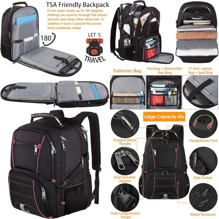 Extra Large Backpack, TSA Friendly Travel Laptop Computer Backpack for Men Women, RFID Water Resistant Big Business Backbag Fit
Extra Large Backpack, TSA Friendly Travel Laptop Computer Backpack for Men Women, RFID Water Resistant Big Business Backbag Fit