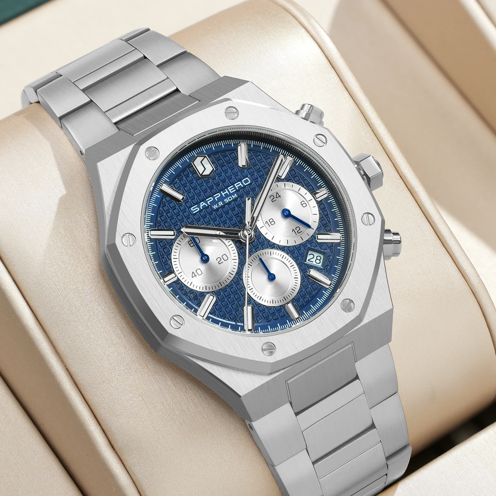 SAPPHERO Men’s Chronograph Quartz Watch 50M Waterproof Stainless Steel Sport Business Luxury Wristwatch Blue Dial
SAPPHERO Men’s Chronograph Quartz Watch 50M Waterproof Stainless Steel Sport Business Luxury Wristwatch Blue Dial