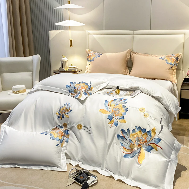 Luxury 1000TC Egyptian Cotton 4Pcs Bedding Set, Flower Embroidery Soft Hotel Grade Duvet Cover & Sheet Set With Pillowcases
Luxury 1000TC Egyptian Cotton 4Pcs Bedding Set, Flower Embroidery Soft Hotel Grade Duvet Cover & Sheet Set With Pillowcases