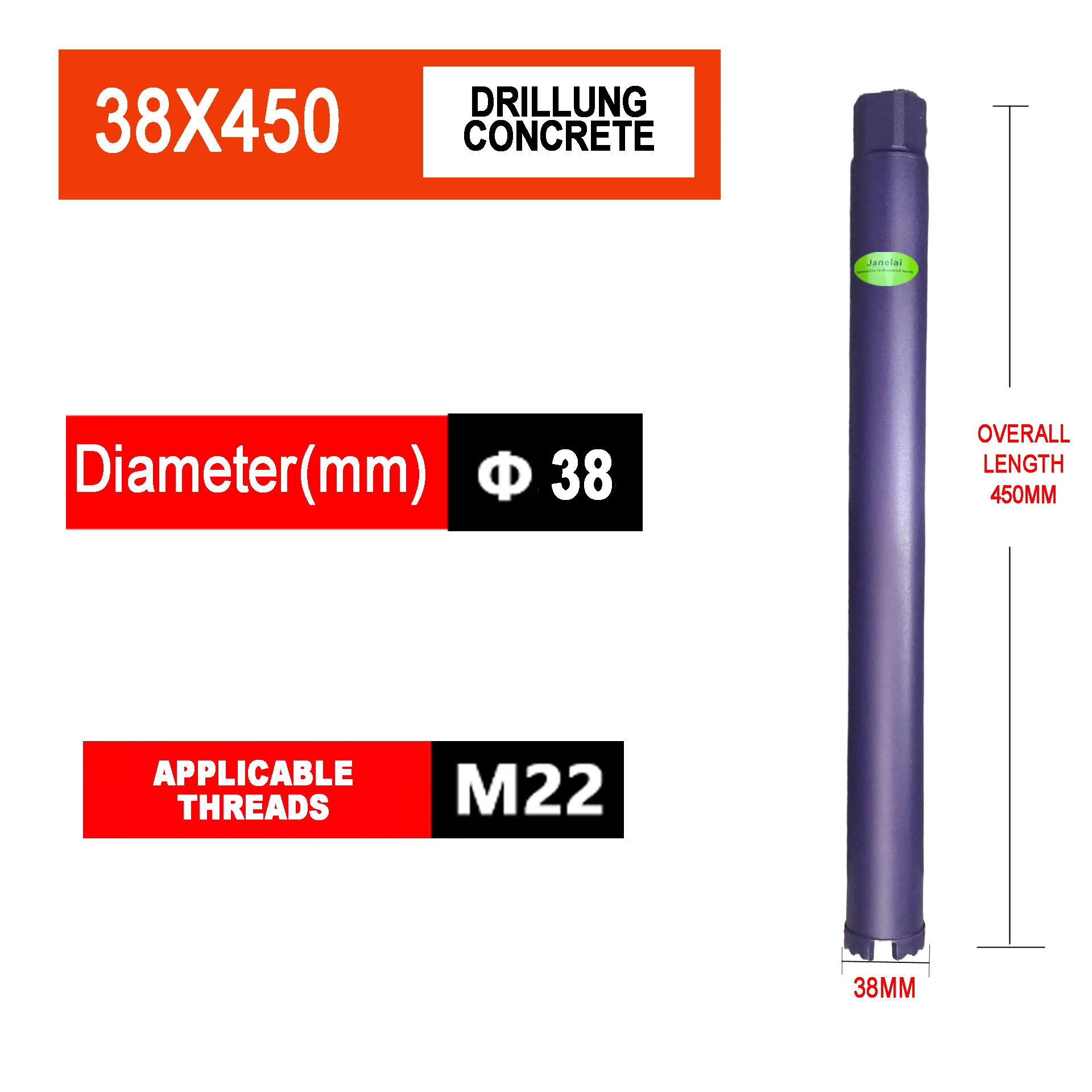 Диапазон диаметра Janelai, длина 38x450 мм, алмазная кольцевая пила, сверло для глубоких отверстий для сверления отверстий в бетоне/кирпичной стене
Диапазон диаметра Janelai, длина 38x450 мм, алмазная кольцевая пила, сверло для глубоких отверстий для сверления отверстий в бетоне/кирпичной стене