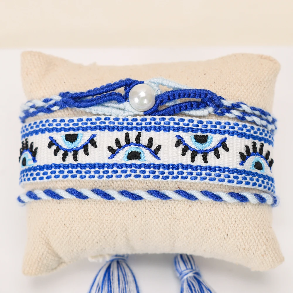 Triple-Layer Blue Eye Evil Eye Embroidered Tassel Bracelet Set - Adjustable Boho Protection Charm Jewelry Gift for Women
Triple-Layer Blue Eye Evil Eye Embroidered Tassel Bracelet Set - Adjustable Boho Protection Charm Jewelry Gift for Women