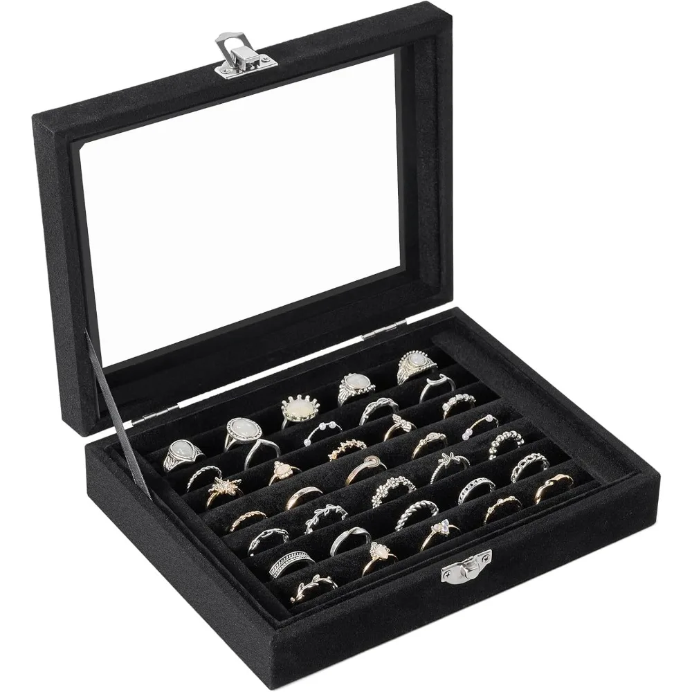 Velvet ring storage box, 7-slot jewelry rack, glass covered earring display tray storage box, gifts for women and girls
Velvet ring storage box, 7-slot jewelry rack, glass covered earring display tray storage box, gifts for women and girls