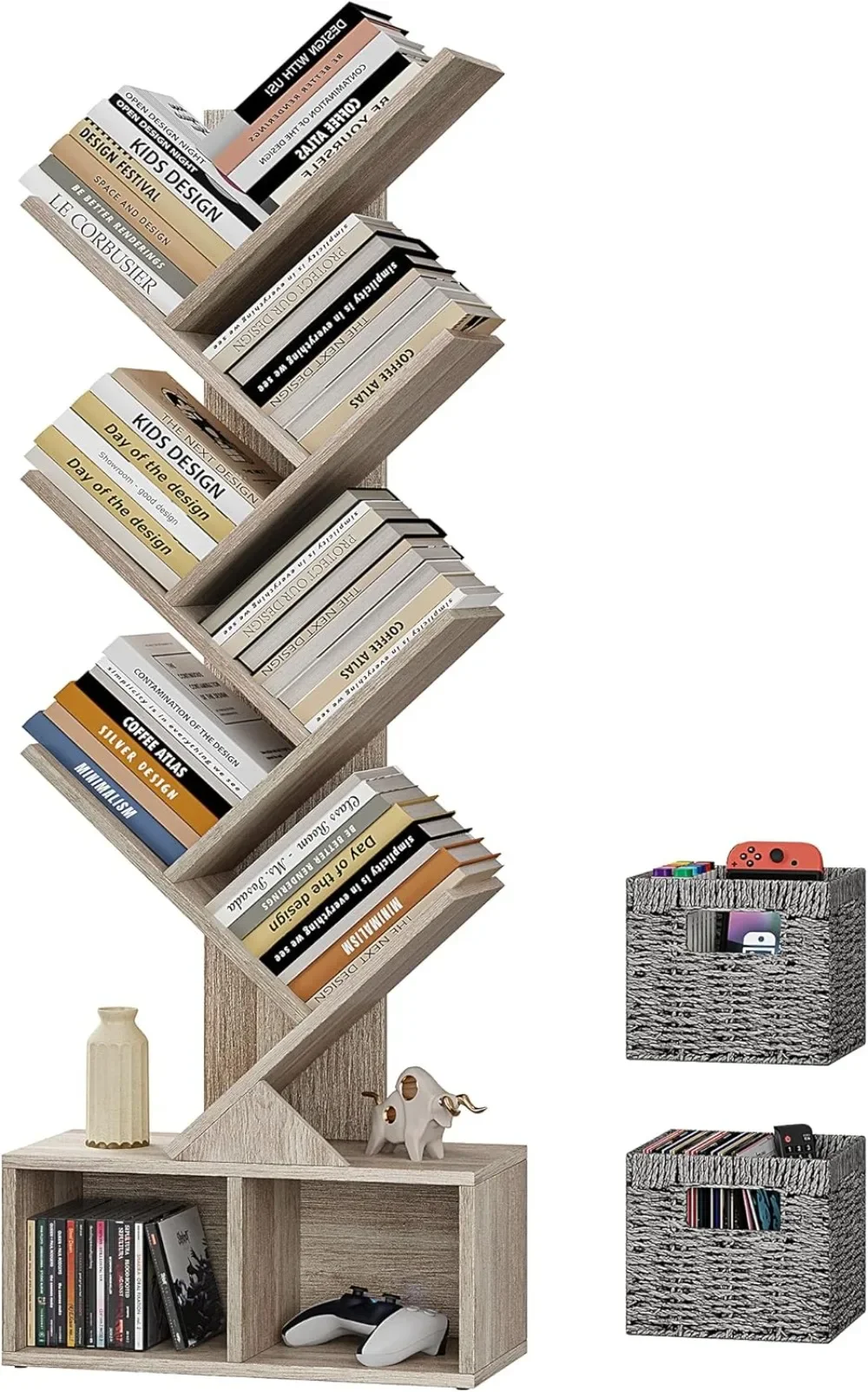 Tree Bookshelf, 6 Tier Bookshelf with Storage, Tall Narrow Bookcase, Wood Book Storage Rack for CDs/Books
Tree Bookshelf, 6 Tier Bookshelf with Storage, Tall Narrow Bookcase, Wood Book Storage Rack for CDs/Books