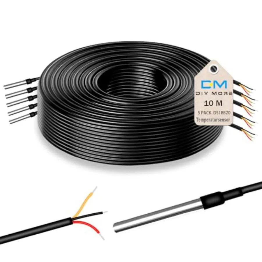 Diymore DS18B20 Temperature Sensors, Waterproof Digital Probes with Stainl Steel Cable for Arduino, Raspberry Pi and Shelly Pro
Diymore DS18B20 Temperature Sensors, Waterproof Digital Probes with Stainl Steel Cable for Arduino, Raspberry Pi and Shelly Pro