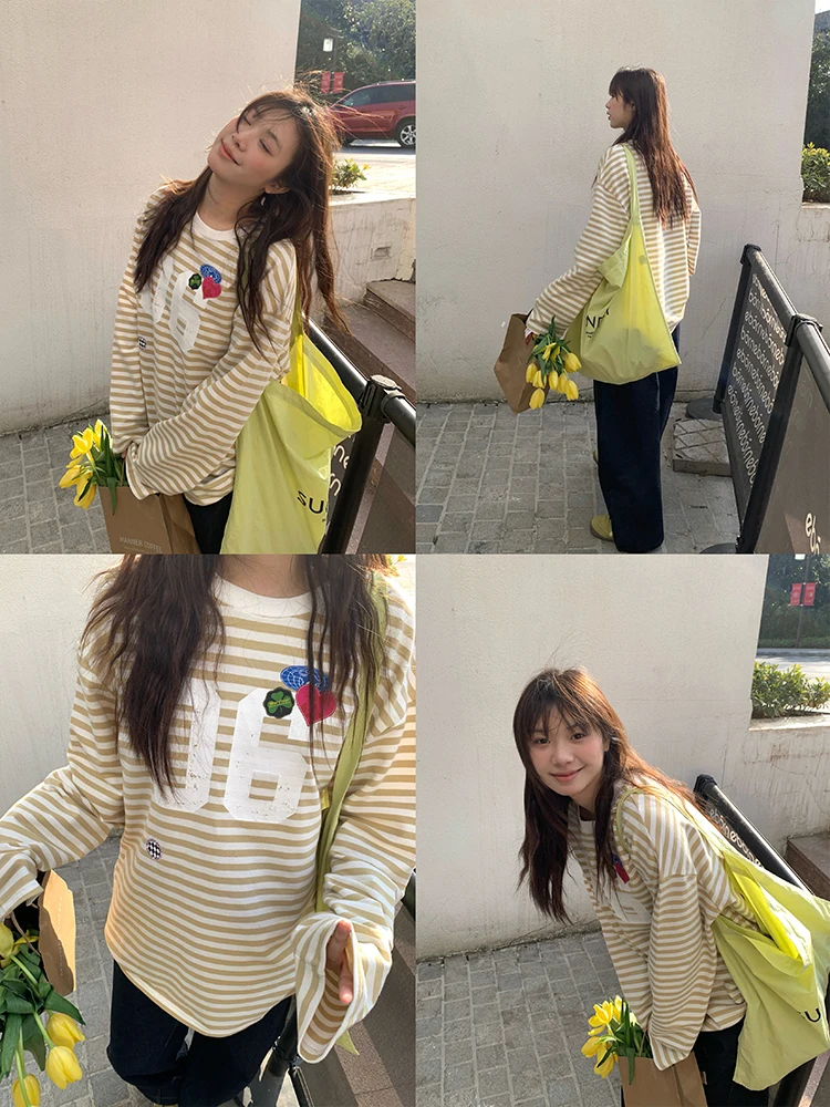 Футболка NIDEBLA Sweet Color в полоску, свободного кроя, с круглым вырезом, для весны и осени, в корейском стиле, для девочек
Футболка NIDEBLA Sweet Color в полоску, свободного кроя, с круглым вырезом, для весны и осени, в корейском стиле, для девочек