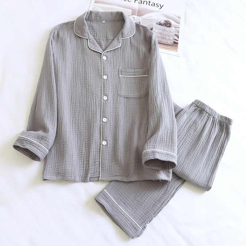 2024 new spring and autumn male pajamas 100% crepe cotton long-sleeved home wear solid simple pajamas set men plus size
2024 new spring and autumn male pajamas 100% crepe cotton long-sleeved home wear solid simple pajamas set men plus size