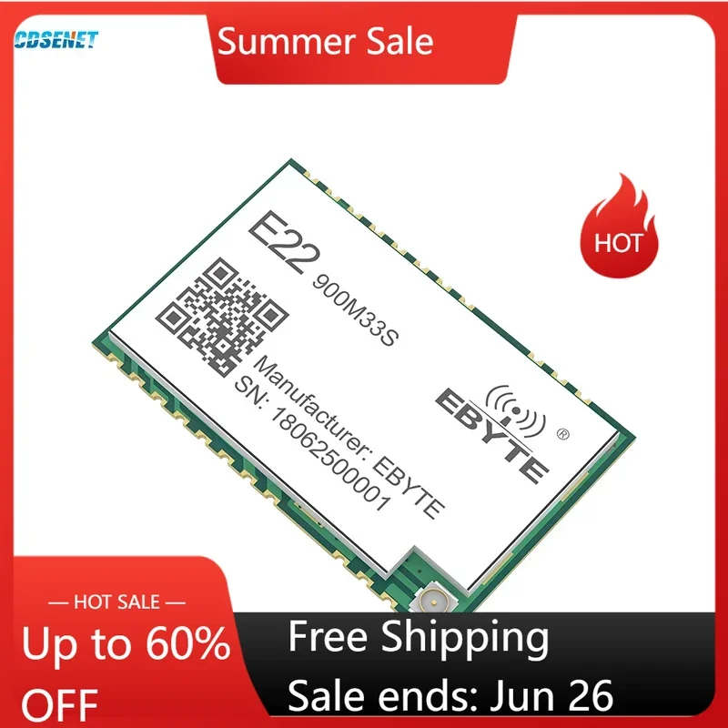 868/915MHz SX1262 Lora SPI Wireless Module TCXO CDSENET E22-900M33S 2W Long Distance 16km PA+LNA Low Power Lora RF Transceiver
868/915MHz SX1262 Lora SPI Wireless Module TCXO CDSENET E22-900M33S 2W Long Distance 16km PA+LNA Low Power Lora RF Transceiver