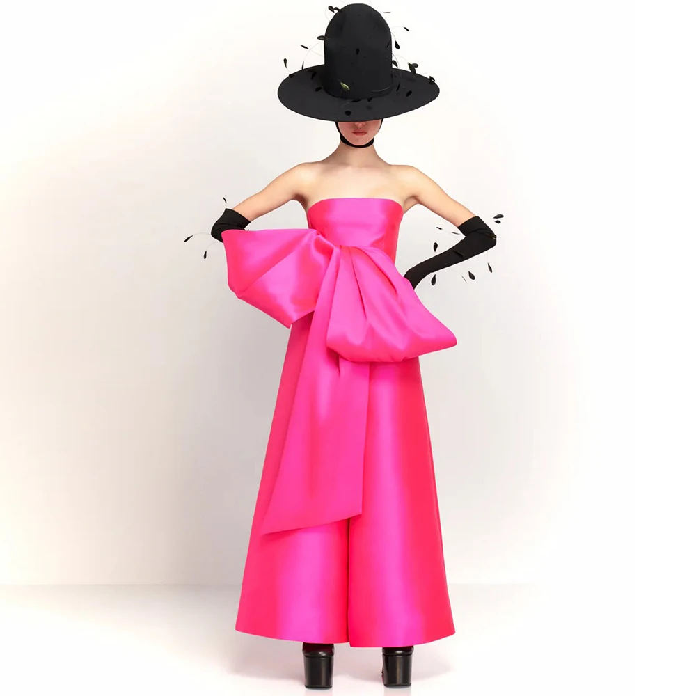 Hot Pink Dreamy Birthday Party Dresses Satin Bow Evening Dress Jumpsuit Strapless Ankle Length Dresses 2024
Hot Pink Dreamy Birthday Party Dresses Satin Bow Evening Dress Jumpsuit Strapless Ankle Length Dresses 2024