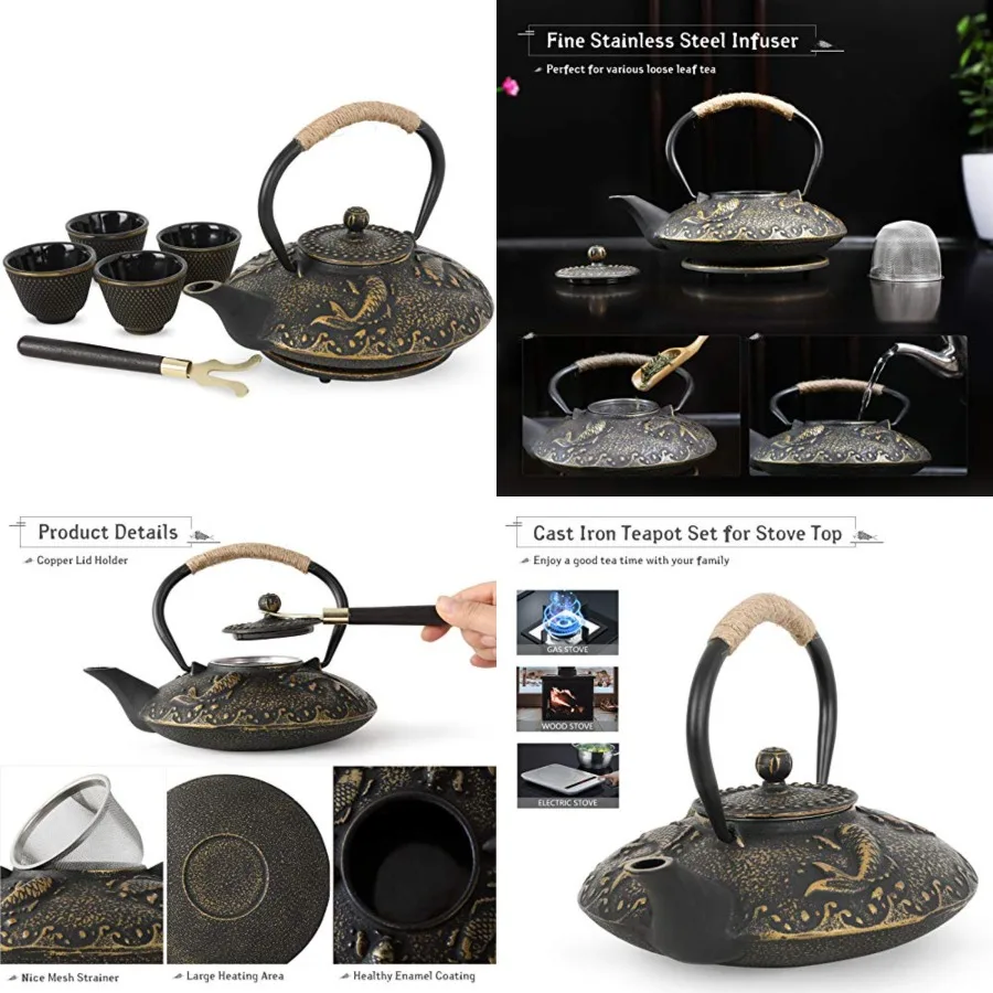 Cast Iron Teapot Set Stove Top Tea Kettle with 4 Cups Japanese Style Tetsubin Tea Gift Set, 26 oz with Stainless Steel Infuser
Cast Iron Teapot Set Stove Top Tea Kettle with 4 Cups Japanese Style Tetsubin Tea Gift Set, 26 oz with Stainless Steel Infuser