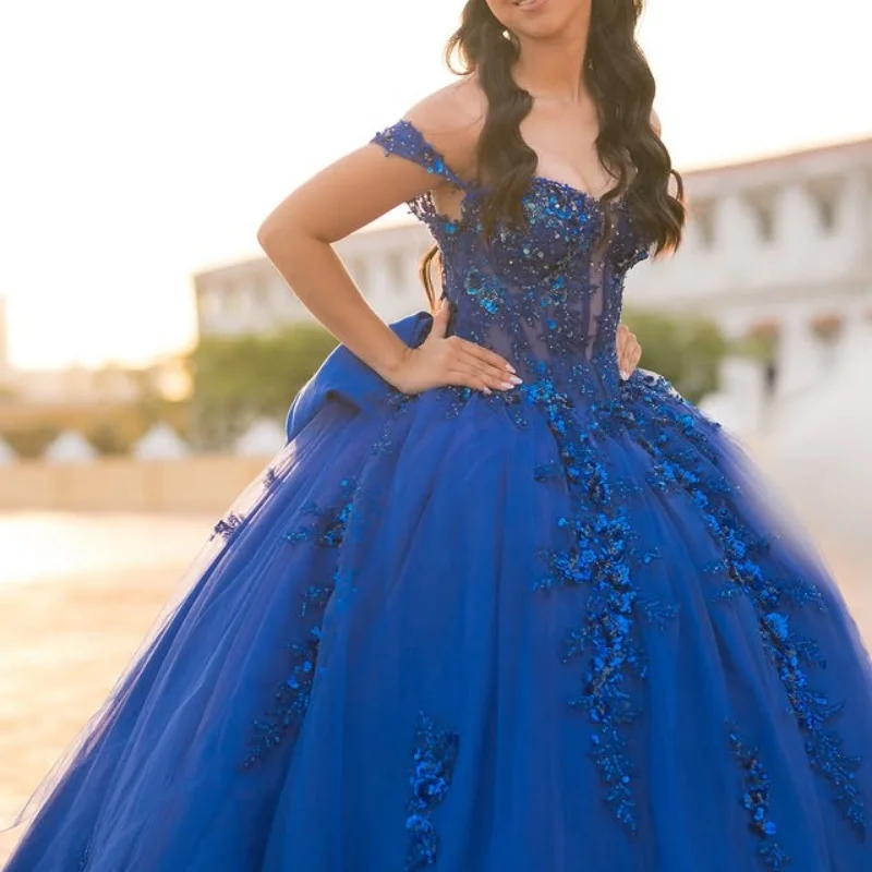 Customized Shiny royal blue Quinceanera Dresses Off the Shoulder Sequin crystal decal Bow Long tail Vestido 15 Quinceanera
Customized Shiny royal blue Quinceanera Dresses Off the Shoulder Sequin crystal decal Bow Long tail Vestido 15 Quinceanera