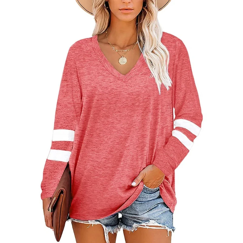 Women's Autumn and Winter Solid Color V-neck Striped Patchwork Long Sleeved Loose T-shirt for Women
Women's Autumn and Winter Solid Color V-neck Striped Patchwork Long Sleeved Loose T-shirt for Women