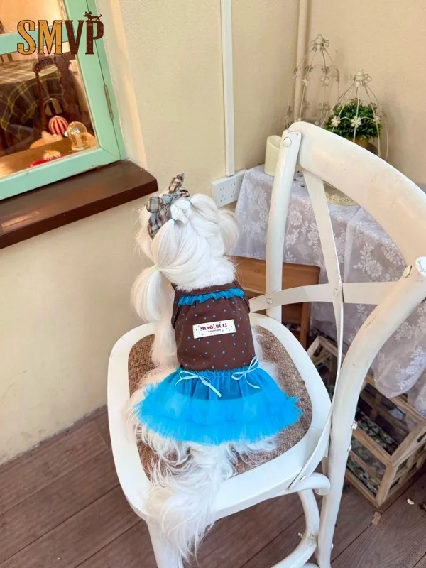 Original Design Korean Style Blue-brown Polka Dot Mesh Puff Dress and Bow Embellishment Small Pet Cat and Dog Dress Dog Clothes
Original Design Korean Style Blue-brown Polka Dot Mesh Puff Dress and Bow Embellishment Small Pet Cat and Dog Dress Dog Clothes