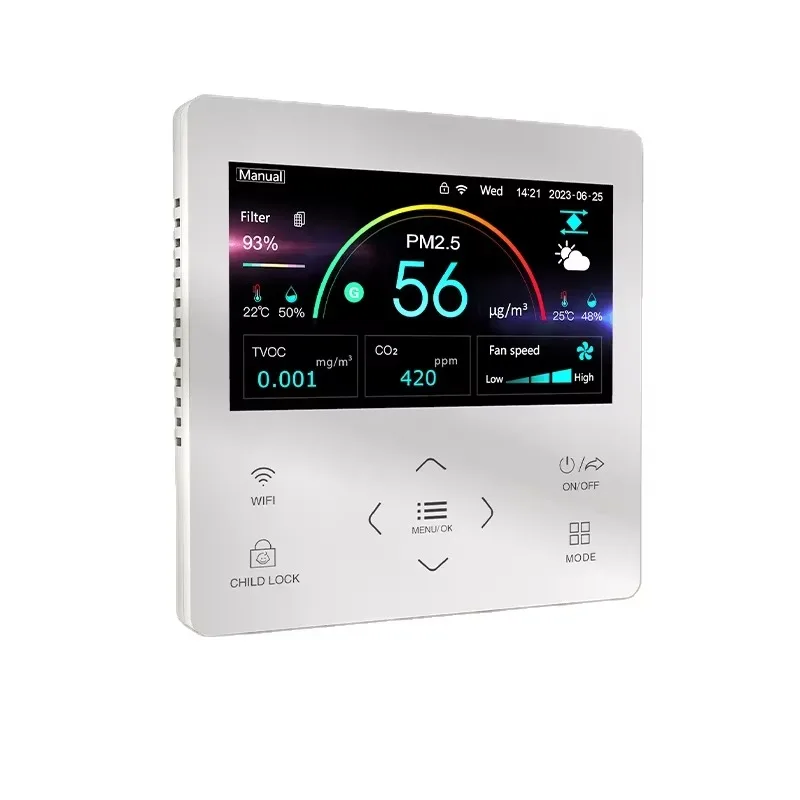 Colorful LCD Screen VOC PM2.5 Temperature and Humidity WIFI Hvac Systems Parts Fan Controller
Colorful LCD Screen VOC PM2.5 Temperature and Humidity WIFI Hvac Systems Parts Fan Controller