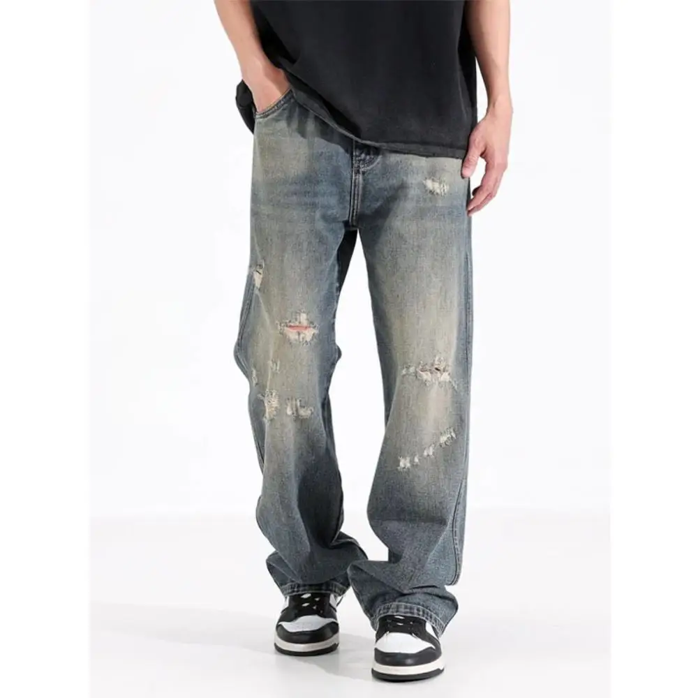 Plus-size men's jeans, trendy street brand, ripped loose straight-leg pants, fashionable loose wide-leg denim trousers
Plus-size men's jeans, trendy street brand, ripped loose straight-leg pants, fashionable loose wide-leg denim trousers