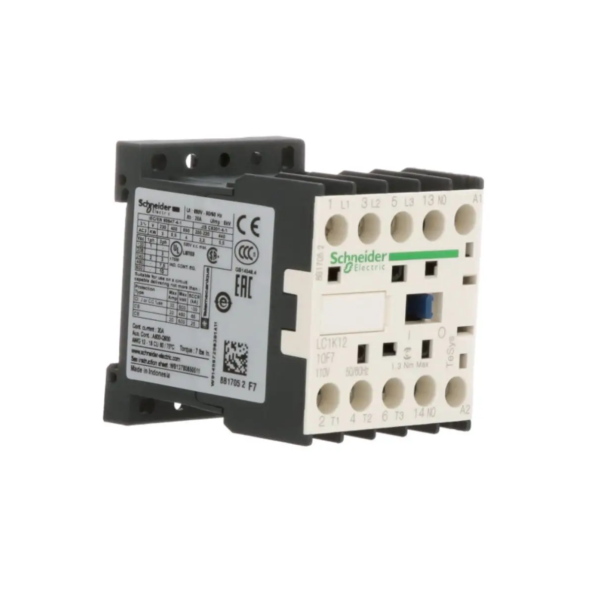 LC1K1210F7 LC7K1210F7 TeSys K contactor - 3P - AC-3 = 440 V 12 A - 1 NO aux. - 110 V AC coil
LC1K1210F7 LC7K1210F7 TeSys K contactor - 3P - AC-3 = 440 V 12 A - 1 NO aux. - 110 V AC coil