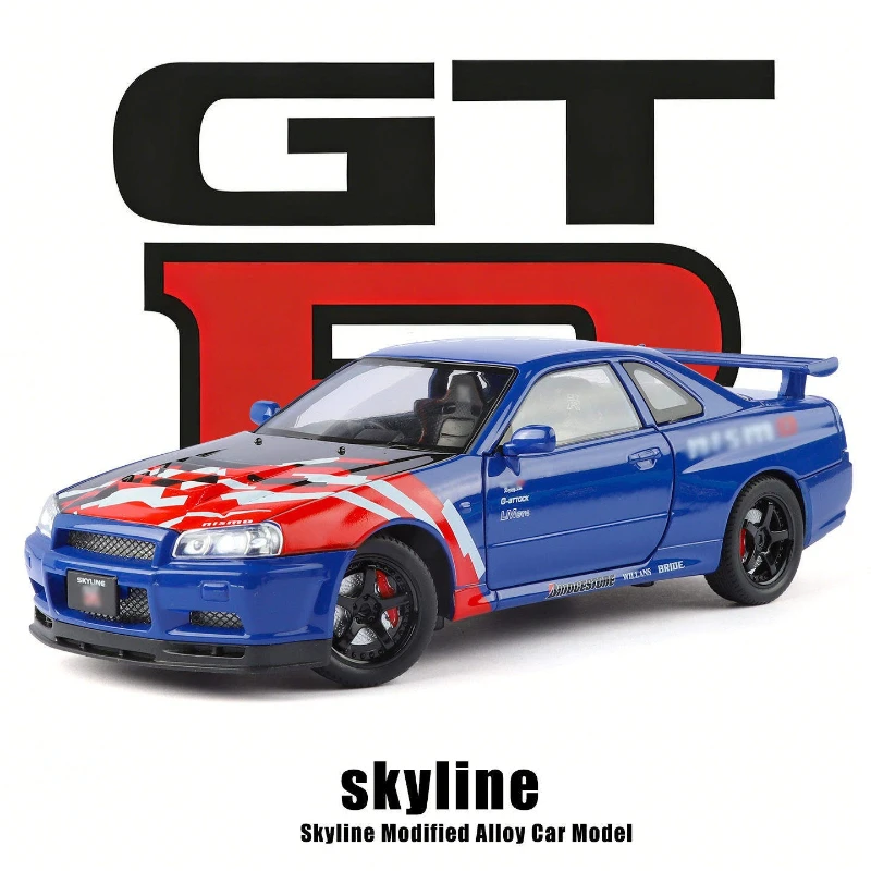 Simulation Alloy 1:24 Nissan GTR34 Sports Car Model Sound and Light Pull-Back Toy Vehicle Collection Miniature Voiture Hobby
Simulation Alloy 1:24 Nissan GTR34 Sports Car Model Sound and Light Pull-Back Toy Vehicle Collection Miniature Voiture Hobby