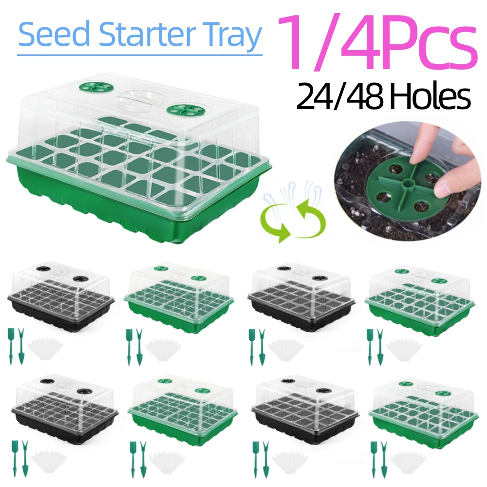 1/4Pcs 24/48 Holes Seedling Starter Tray with Transparent Cover Adjustable Humidity Germination Box Garden Greenhouse Growth Pot
1/4Pcs 24/48 Holes Seedling Starter Tray with Transparent Cover Adjustable Humidity Germination Box Garden Greenhouse Growth Pot