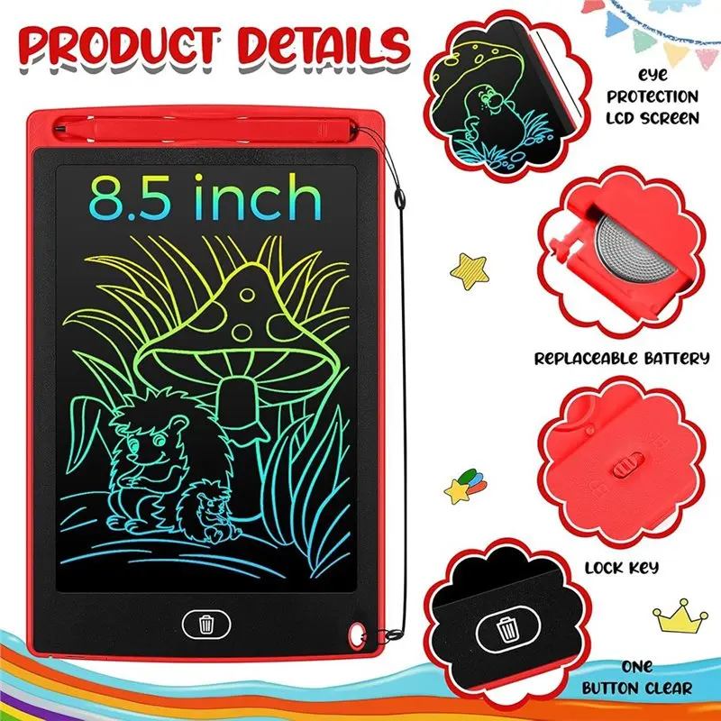 Color Reusable Screen Pad, 8.5-Inch LCD Writing Tablet, Drawing, Writing, Learning, And Drawing Board
Color Reusable Screen Pad, 8.5-Inch LCD Writing Tablet, Drawing, Writing, Learning, And Drawing Board