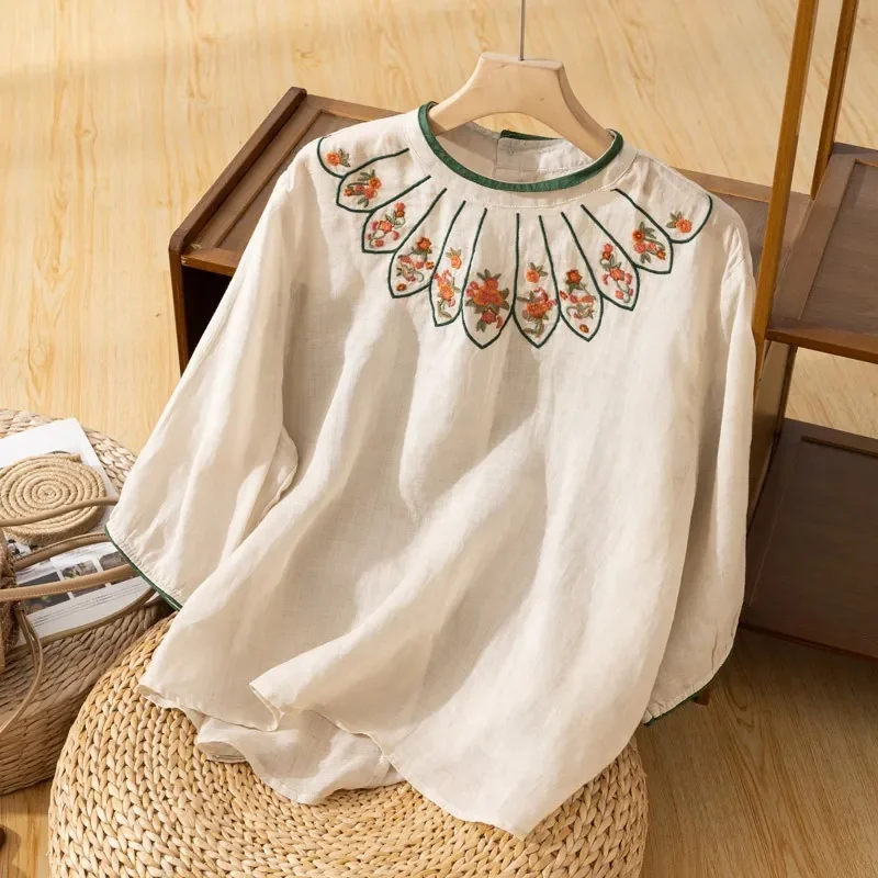 Shirts and Blouses Women's Summer Cotton and Linen Blouse Women's Literary Retro Embroidery Loose-fitting Cropped Sleeve Shirt
Shirts and Blouses Women's Summer Cotton and Linen Blouse Women's Literary Retro Embroidery Loose-fitting Cropped Sleeve Shirt
