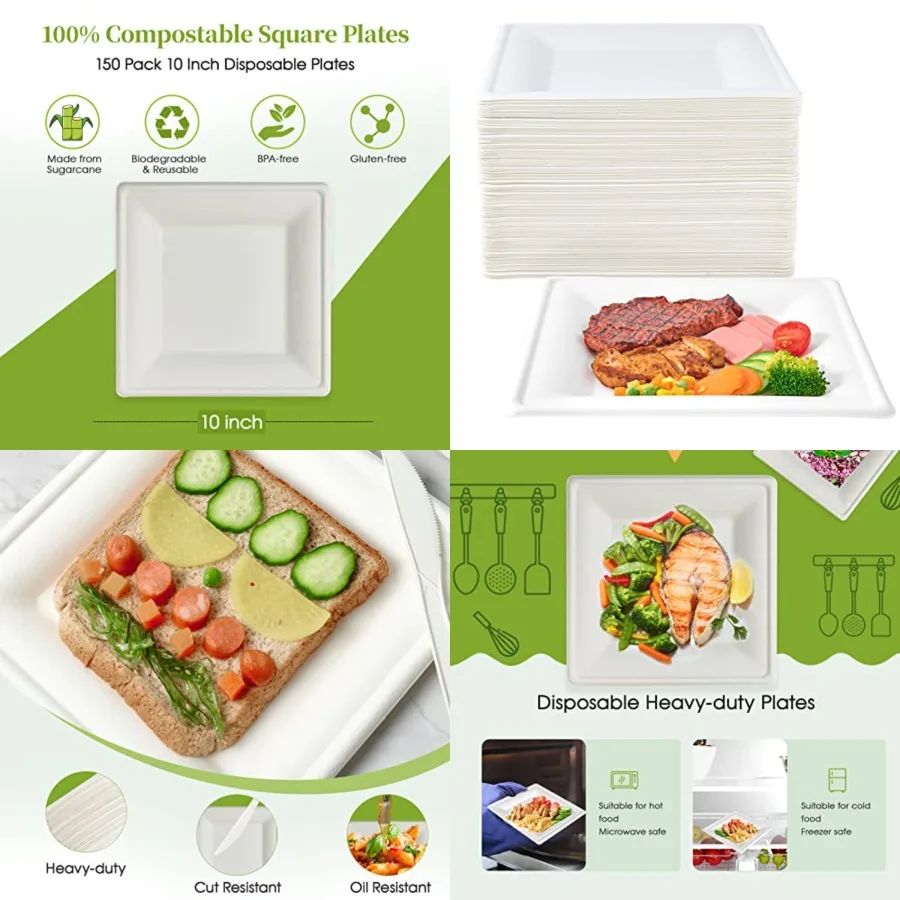 150 Pieces Compostable Square Paper Plates, 10 inch Disposable Plates Square, Eco-friendly Biodegradable Sugarcane Bagasse Plat
150 Pieces Compostable Square Paper Plates, 10 inch Disposable Plates Square, Eco-friendly Biodegradable Sugarcane Bagasse Plat