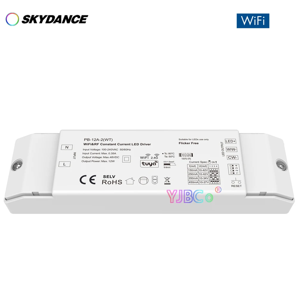 Skydance 12W WiFi CCT LED Driver 10-42VDC 2CH*(150-450) CC Double color controller 2.4G remote/Tuya APP control WW CW led light
Skydance 12W WiFi CCT LED Driver 10-42VDC 2CH*(150-450) CC Double color controller 2.4G remote/Tuya APP control WW CW led light
