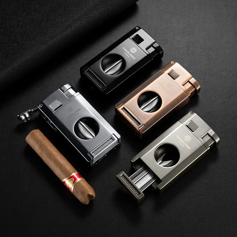 Multifunctional High-Flame Cigar Lighter Metal Windproof Straight Blue Flame With V-shaped cigar Cutter men's cigarette lighter
Multifunctional High-Flame Cigar Lighter Metal Windproof Straight Blue Flame With V-shaped cigar Cutter men's cigarette lighter