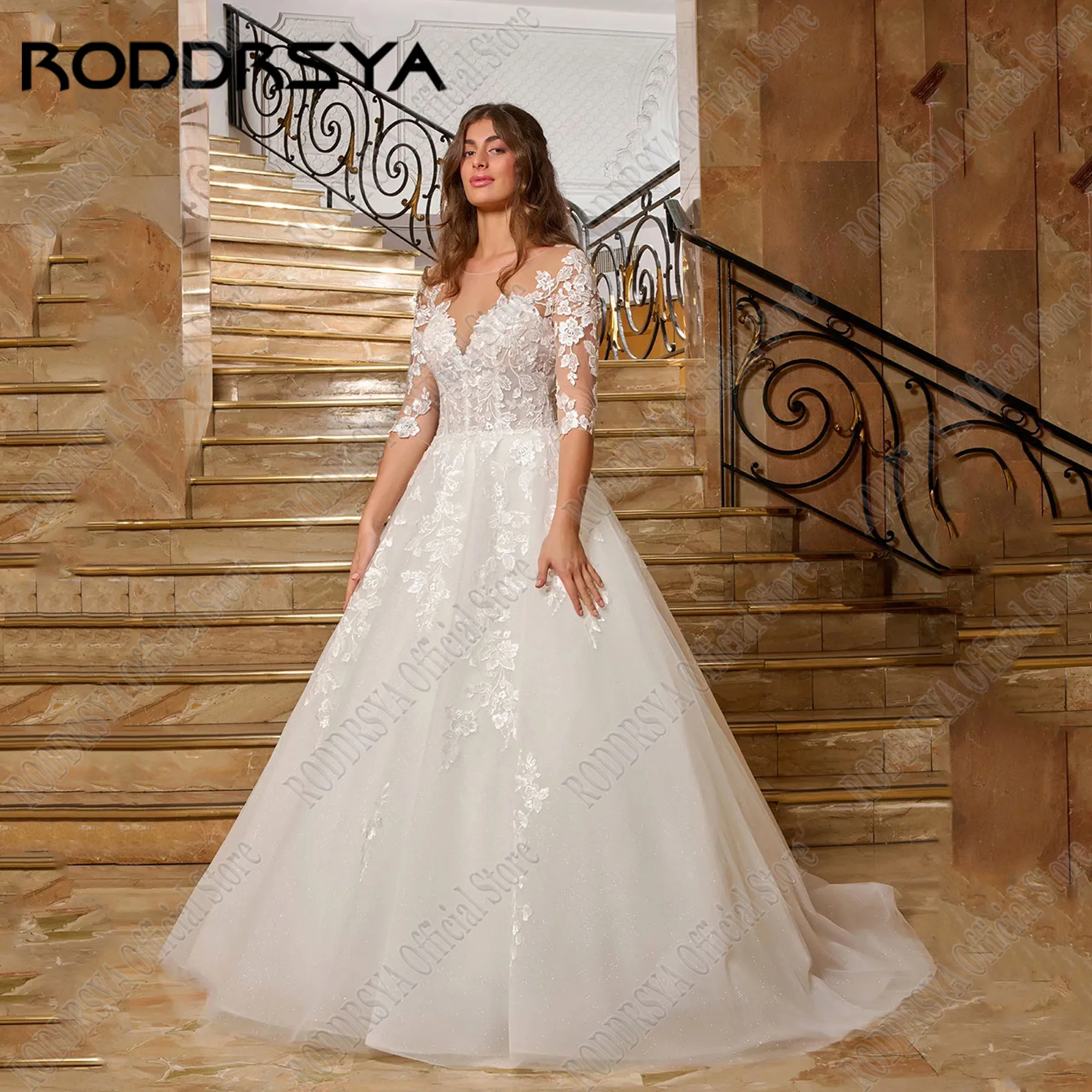 RODDRSYA Glitter Tulle Wedding Dress 3/4 Sleeves A-Line Elegant Bride Gowns Backless Lace Applique Bridal Dresses Plus Size
RODDRSYA Glitter Tulle Wedding Dress 3/4 Sleeves A-Line Elegant Bride Gowns Backless Lace Applique Bridal Dresses Plus Size