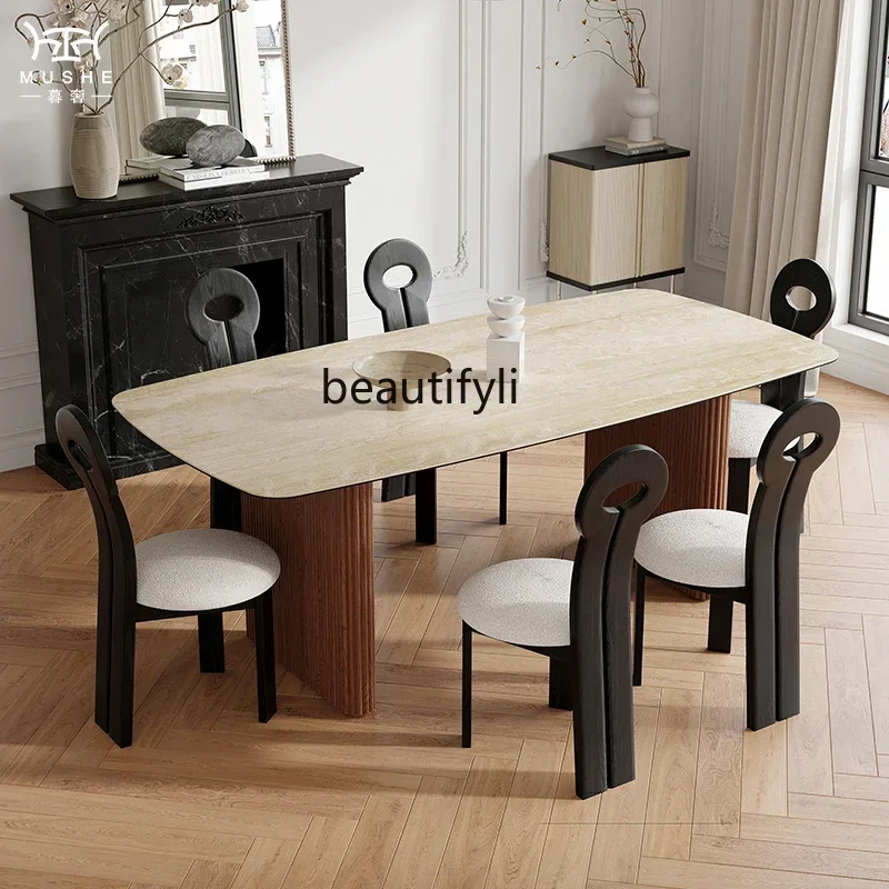 Y French retro small apartment dining table and chair combination imported rock slab walnut rectangular designer dining table
Y French retro small apartment dining table and chair combination imported rock slab walnut rectangular designer dining table