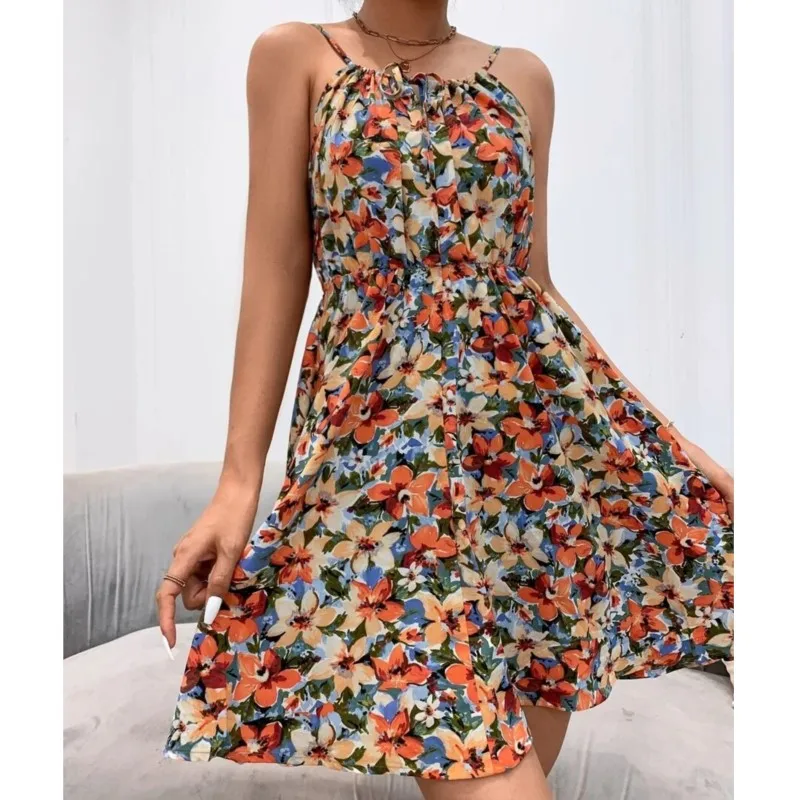 Sexy Round Neck Floral Dress 2024 Summer New Elegant Sleeveless Dress Pullover Print Elastic Waist Strap Short Dress For Women
Sexy Round Neck Floral Dress 2024 Summer New Elegant Sleeveless Dress Pullover Print Elastic Waist Strap Short Dress For Women