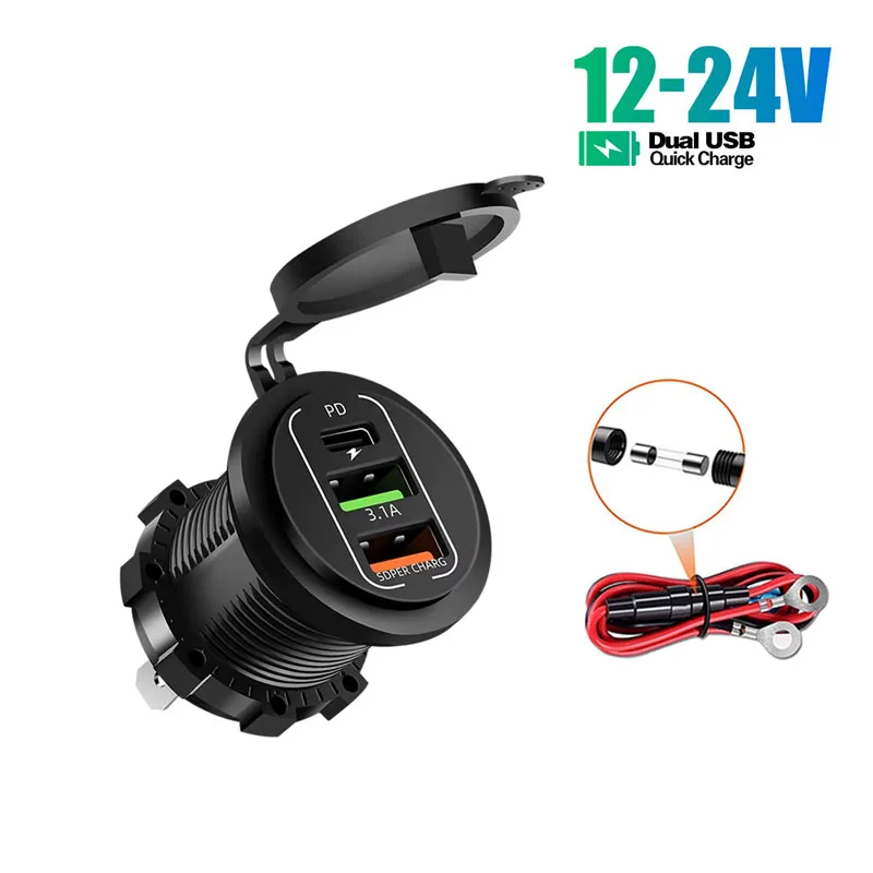 Universal Motorcycle Car Charger Dual USB TYPE-C Charger Waterproof Power Socket Cigarette Light for Auto Truck ATV Boat 12-24V
Universal Motorcycle Car Charger Dual USB TYPE-C Charger Waterproof Power Socket Cigarette Light for Auto Truck ATV Boat 12-24V