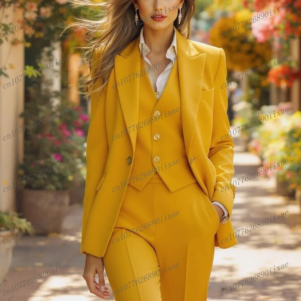 New Yellow Women Suit Formal Occasion Wedding Party Business Office Lady Tuxedos 3 Piece Set Blazer Vest Pants Customized
New Yellow Women Suit Formal Occasion Wedding Party Business Office Lady Tuxedos 3 Piece Set Blazer Vest Pants Customized