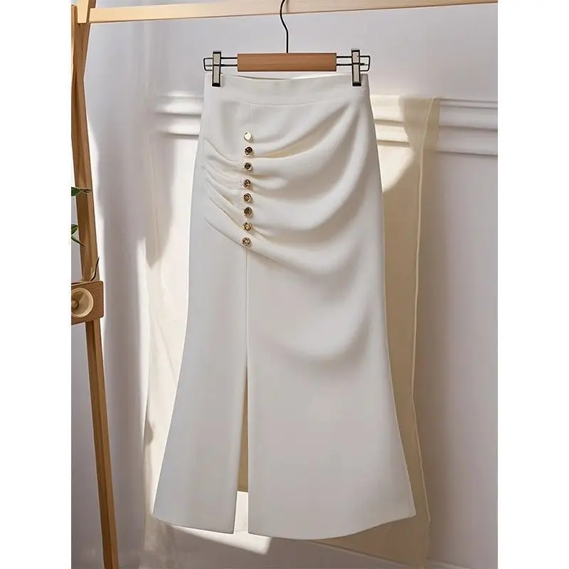 Ladies Fashion Pleated Solid Color High Waist A-line Skirt Summer Women Clothing Elegant Buttons Irregular Skirts Female Skirt
Ladies Fashion Pleated Solid Color High Waist A-line Skirt Summer Women Clothing Elegant Buttons Irregular Skirts Female Skirt
