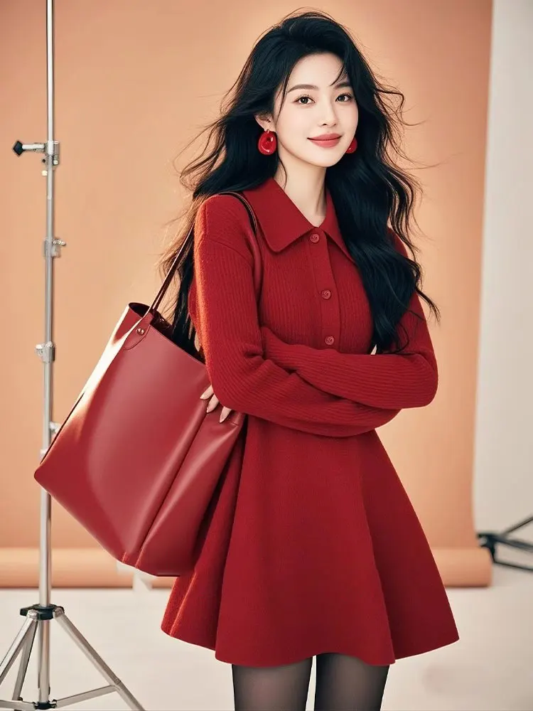 plus Size Red Knitted Dress A-Line Skirt Women's High-End Feel Commute Style Korean Version Winter New Year's Dress
plus Size Red Knitted Dress A-Line Skirt Women's High-End Feel Commute Style Korean Version Winter New Year's Dress