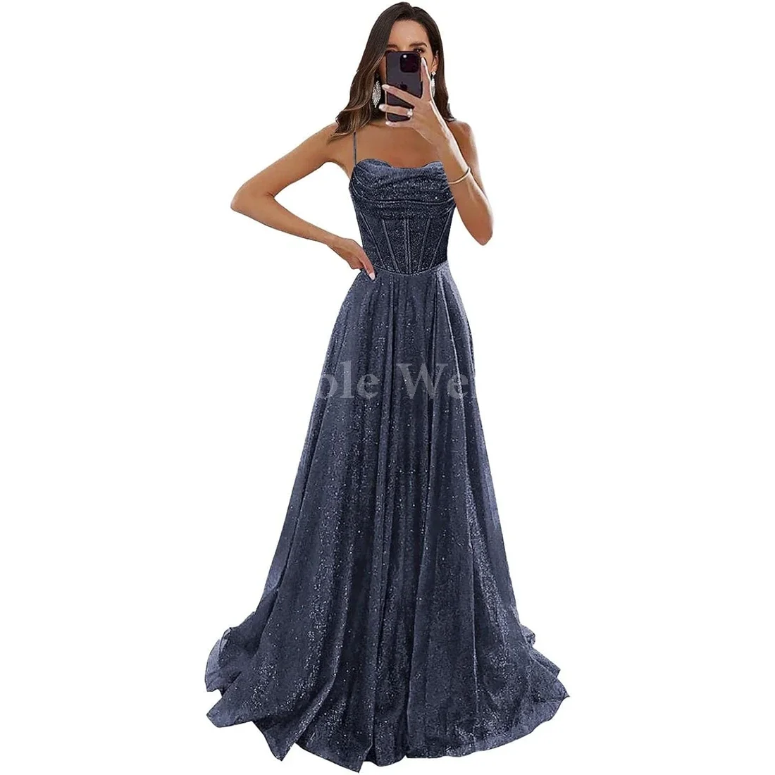 Sparkly Tulle Prom Dress Long A-Line Corset Formal Evening Gown with Slit for Women Customized
Sparkly Tulle Prom Dress Long A-Line Corset Formal Evening Gown with Slit for Women Customized