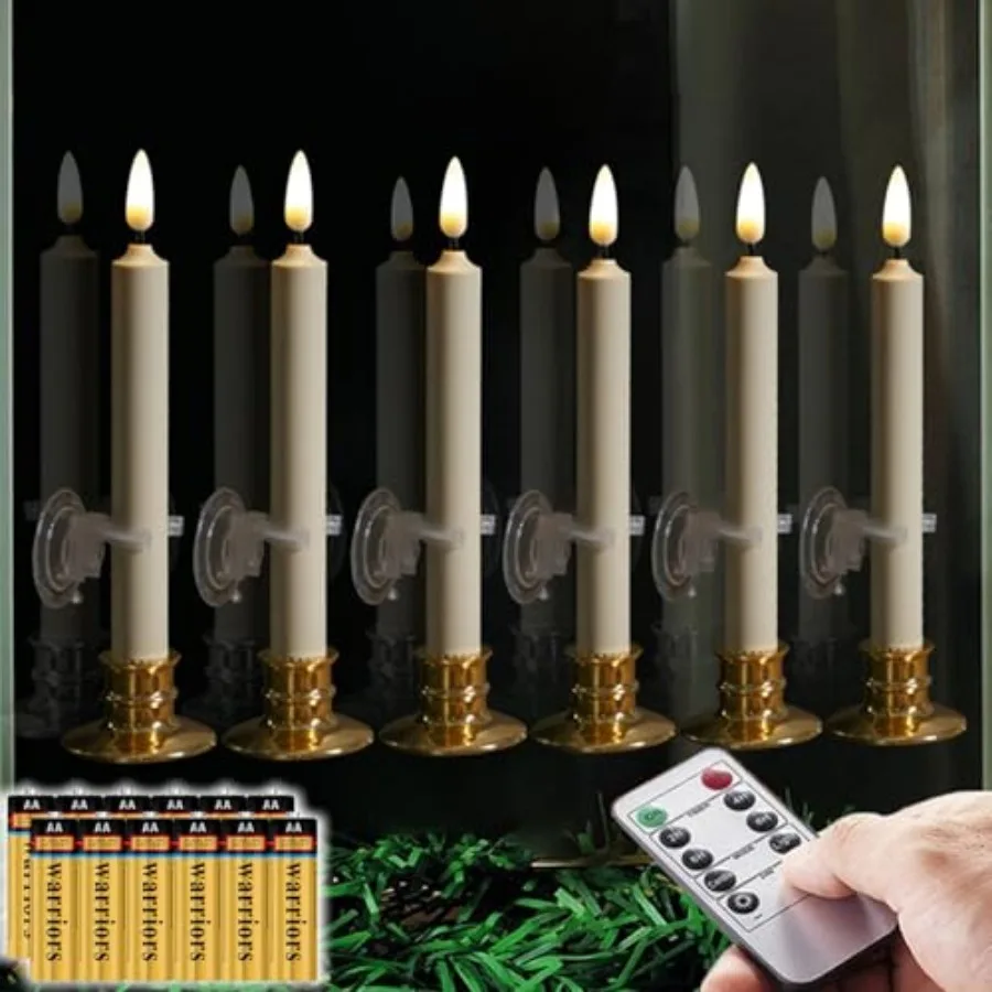 6PACK Flameless 8'' Window Candles +12 AA atteries Include +6 Suction Cup+6 Golden Candleholders. attery Powered Taper Candles
6PACK Flameless 8'' Window Candles +12 AA atteries Include +6 Suction Cup+6 Golden Candleholders. attery Powered Taper Candles