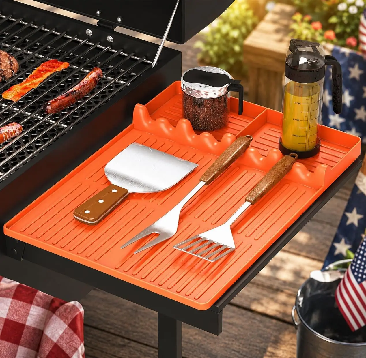 Silicone Griddle Tool Mat - Flat Top Grill Spatula Holder with Drip Pad - BBQ Accessories for Outdoor Cooking, Heat Resistant, Easy Clean, 16x11.5in (Orange)
Silicone Griddle Tool Mat - Flat Top Grill Spatula Holder with Drip Pad - BBQ Accessories for Outdoor Cooking, Heat Resistant, Easy Clean, 16x11.5in (Orange)