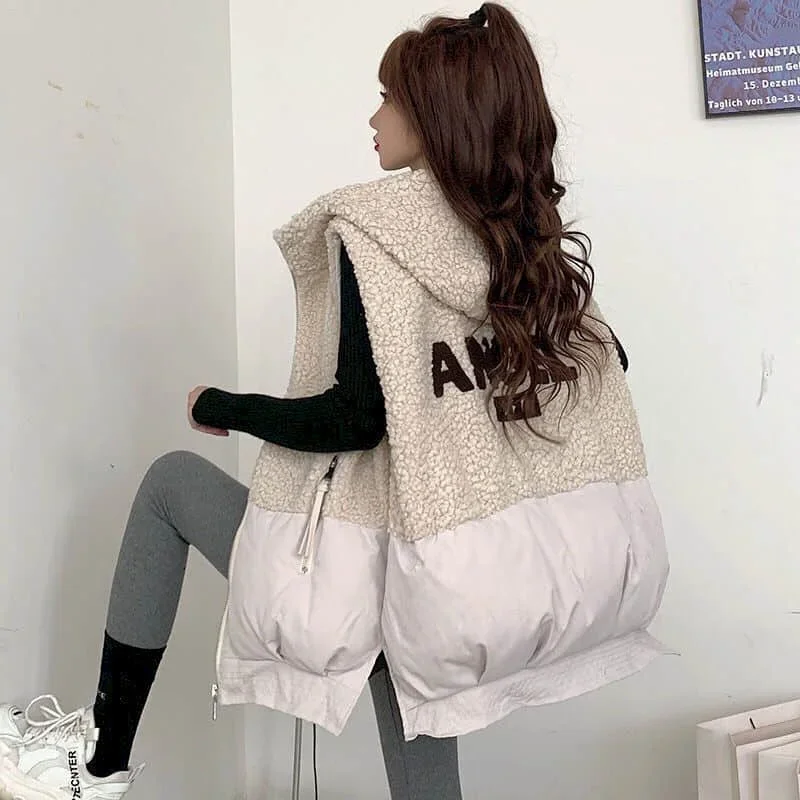 Pop Waistcoats For Women Lambhair Patchwork Vests Hooded Casual Sleeveless Cardigans Korean Style Quilted Coats Oversized Women
Pop Waistcoats For Women Lambhair Patchwork Vests Hooded Casual Sleeveless Cardigans Korean Style Quilted Coats Oversized Women