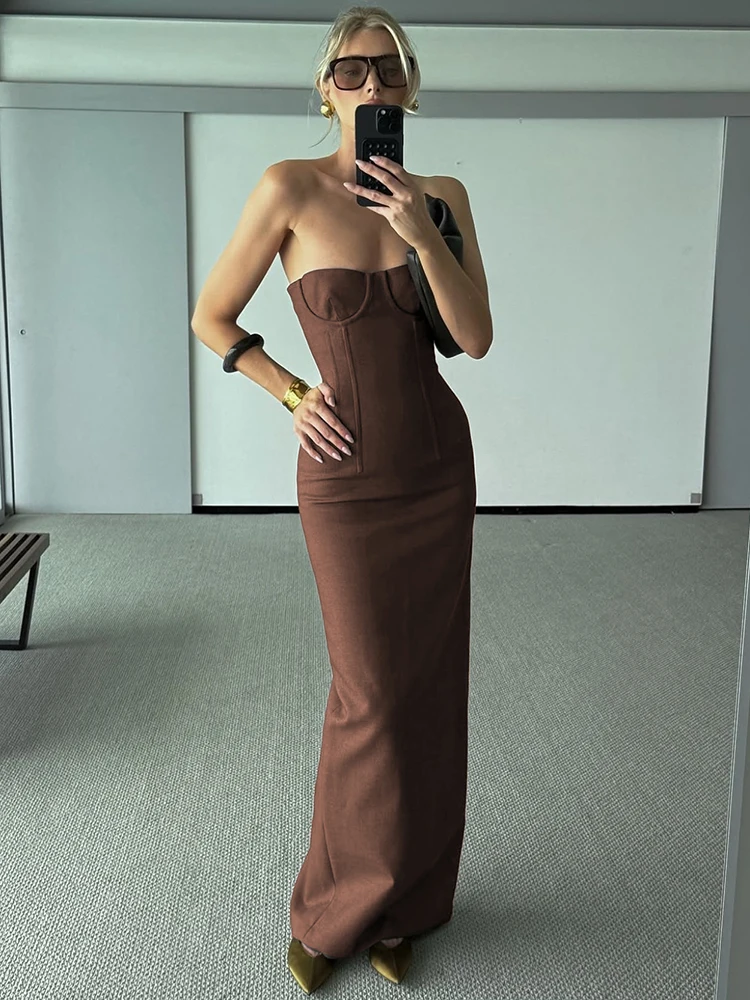 Elegant Strapless Brown Maxi Dress – Sexy Tube Bodycon Evening Dresses Women's Minimalist Backless Slim Fit Formal Party Dress
Elegant Strapless Brown Maxi Dress – Sexy Tube Bodycon Evening Dresses Women's Minimalist Backless Slim Fit Formal Party Dress