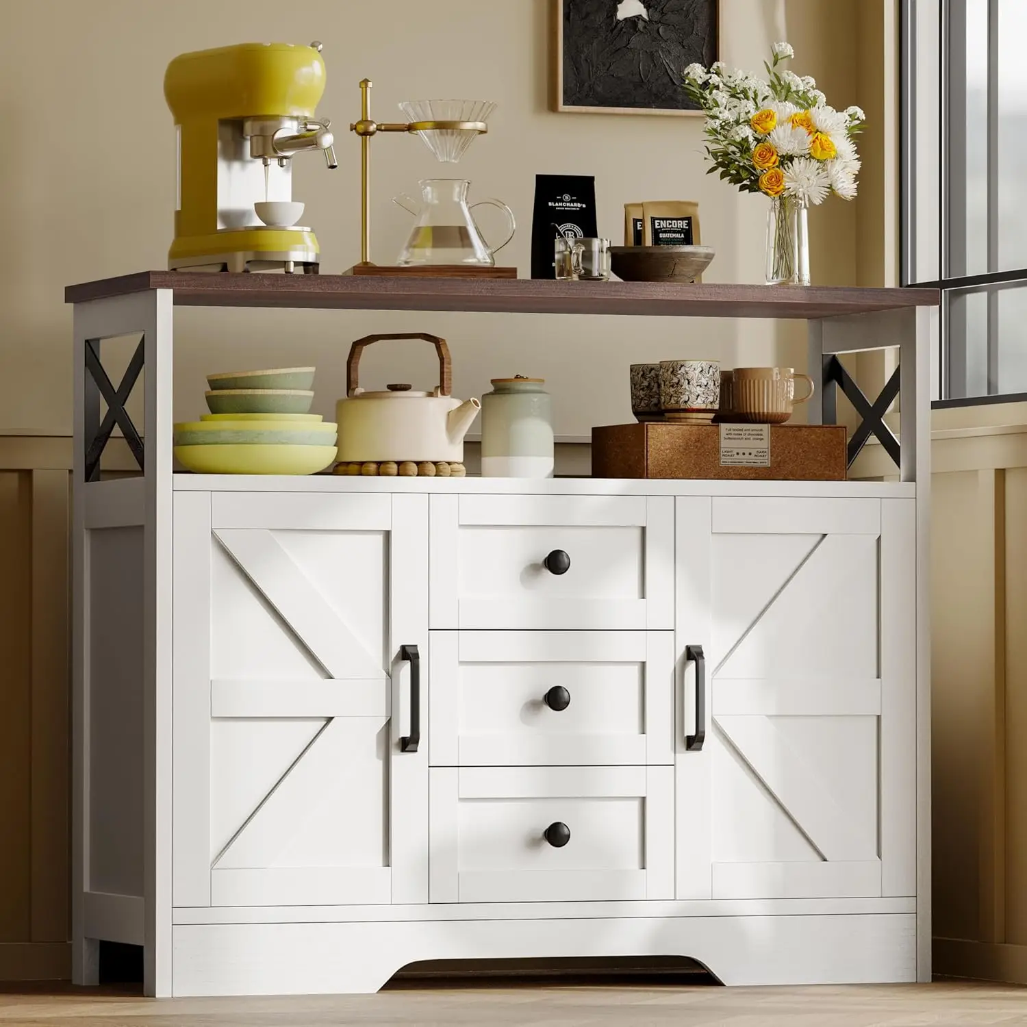 Buffet Cabinet Sideboard Farmhouse 3 Drawers and 2 Doors, Wood Kitchen Table Wine Bar Storage Cabinet for Dining RoomBar w
Buffet Cabinet Sideboard Farmhouse 3 Drawers and 2 Doors, Wood Kitchen Table Wine Bar Storage Cabinet for Dining RoomBar w