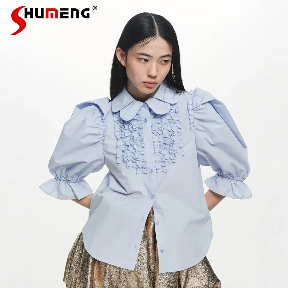 Japanese Sweet Petal Collar Fungus Edge Bubble Short Sleeve Blouse 2025 New Summer Ladies Elegant White and Blue Shirts Blusas
Japanese Sweet Petal Collar Fungus Edge Bubble Short Sleeve Blouse 2025 New Summer Ladies Elegant White and Blue Shirts Blusas