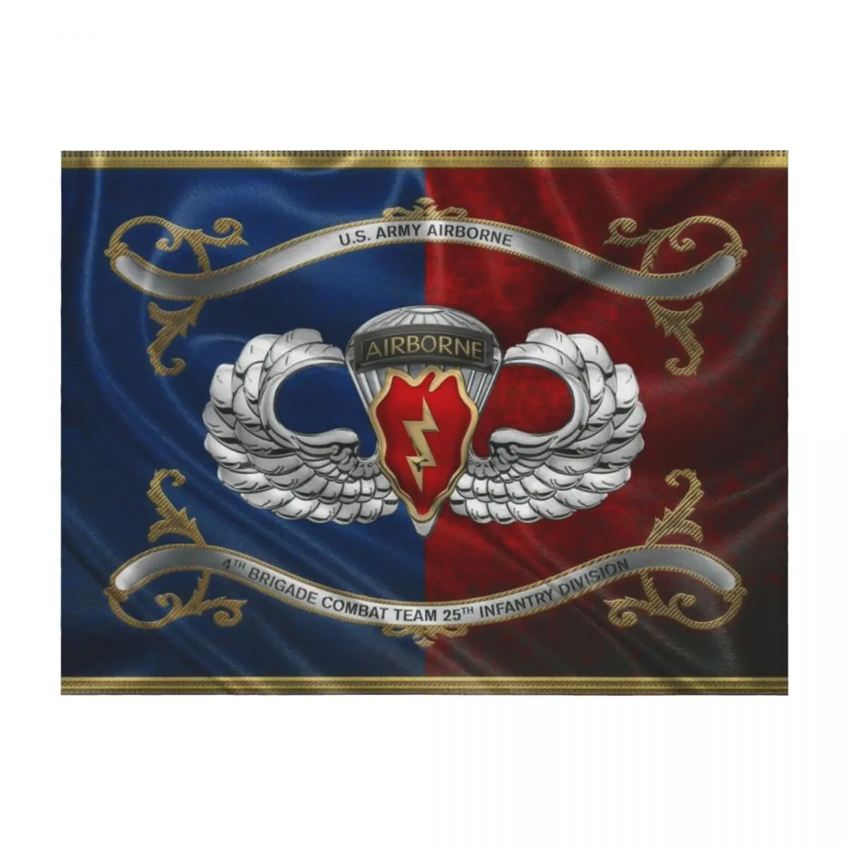 4th Brigade Combat Team 25th Infantry Division Airborne Insignia with Parachutist Badge over Flag Throw Blanket Thins Blankets
4th Brigade Combat Team 25th Infantry Division Airborne Insignia with Parachutist Badge over Flag Throw Blanket Thins Blankets